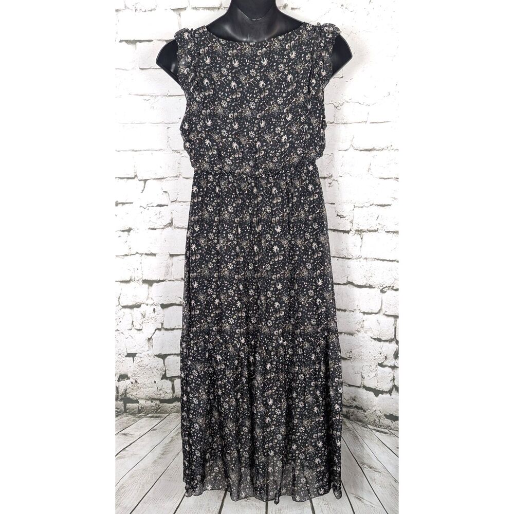 LE RAGAZZE Boho Cottage Prairie Silk Floral Dark Fairy Italy Maxi Dress Large - Picture 4 of 7